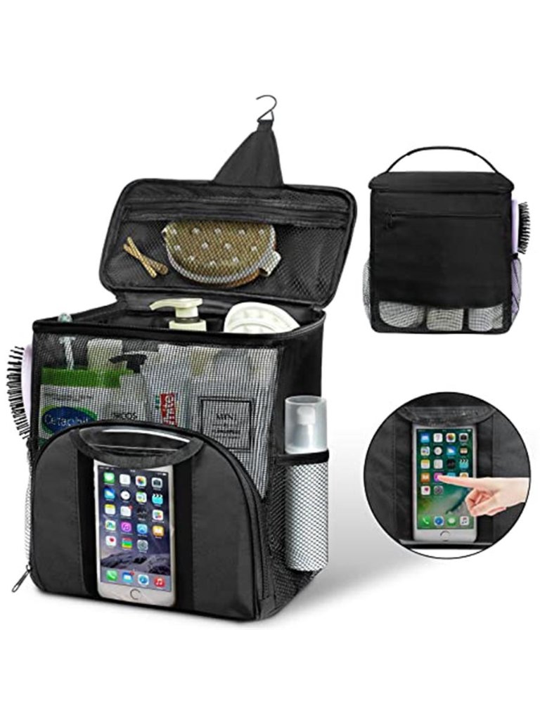 Mesh Shower Caddy Tote Bag Hanging Waterproof Dorm Portable Quick Dry Black